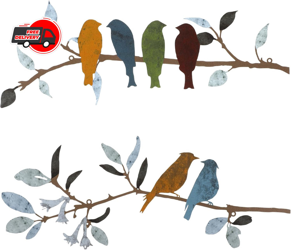 Metal Birds Wall Art Decor 2 Pcs 15.75 In Vivid Design for Indoor Outdoor Use