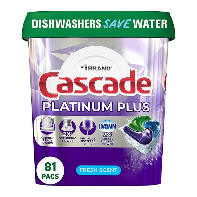 Cascade Platinum Plus ActionPacs Dishwasher Detergent Pacs Fresh Scent (81 ct.)