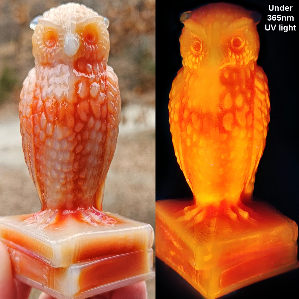 VINTAGE DEGENHART ORANGE RED SLAG GLASS OWL FIGURINE GLOWS UV BLOODY MARY #2
