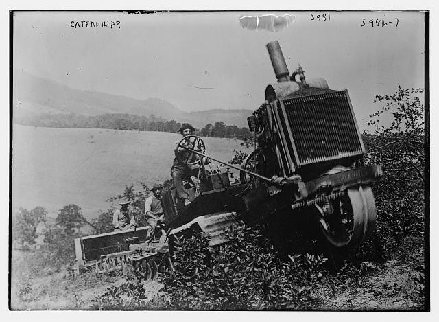 Photo:1910s Caterpillar Tractor in Field Lake View Farming Machinery