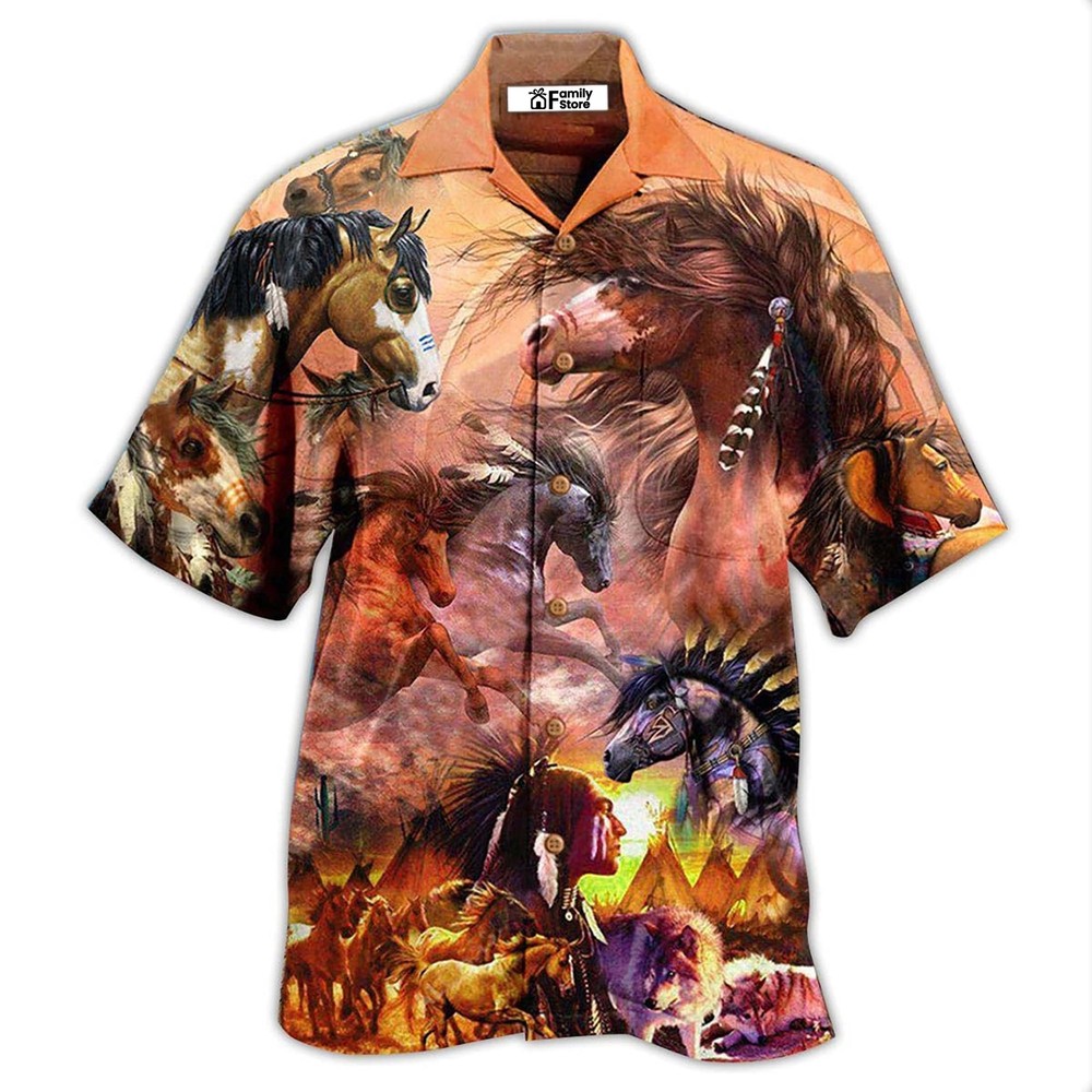 Native Horses Spirit Native American Vintage   Hawaiian Shirt