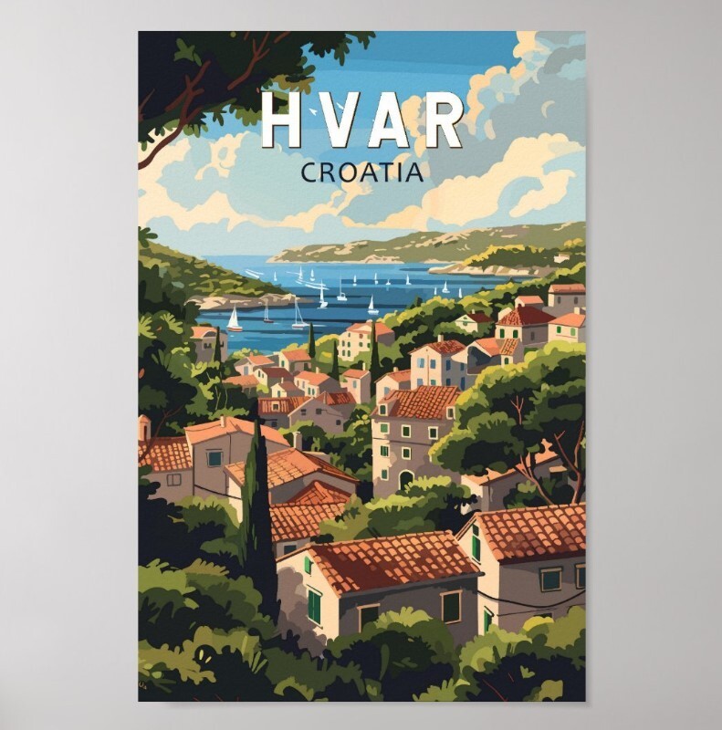 Explore Hvar Croatia with Vintage Travel Art Poster