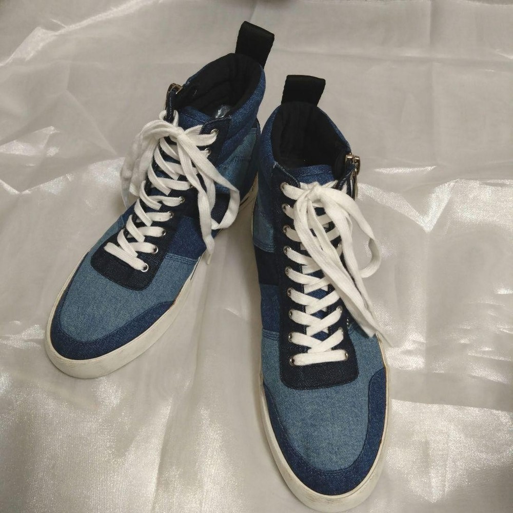 Diesel Men 10.0US Denim Patchwork High-Cut Sneaker Zipper Vintage Luxury Casual