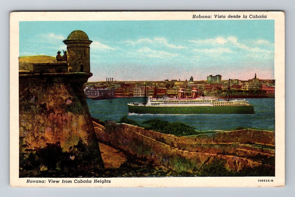 Cuba- Havana View From Cabana Heights Passenger Steamer Old PC Vintage Postcard