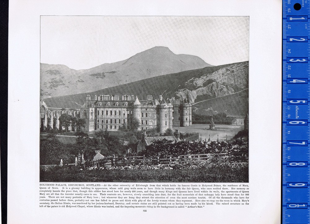 Holyrood Palace, Edinburgh, Scotland, Mary Queen of Scots -1892 Antique Print