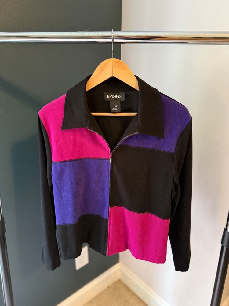 Briggs Petite Vintage 80s Color Block Pink, Purple, Black Zippered Jacket Blazer