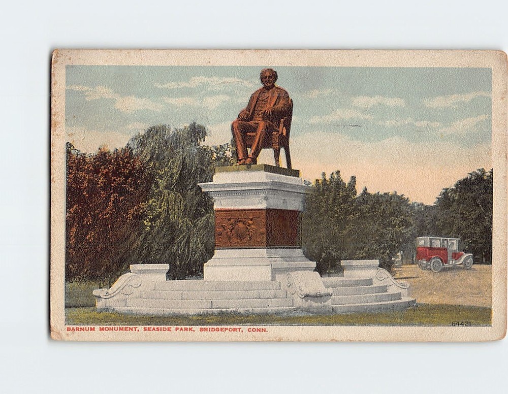Postcard Barnum Monument Seaside Park Bridgeport Connecticut