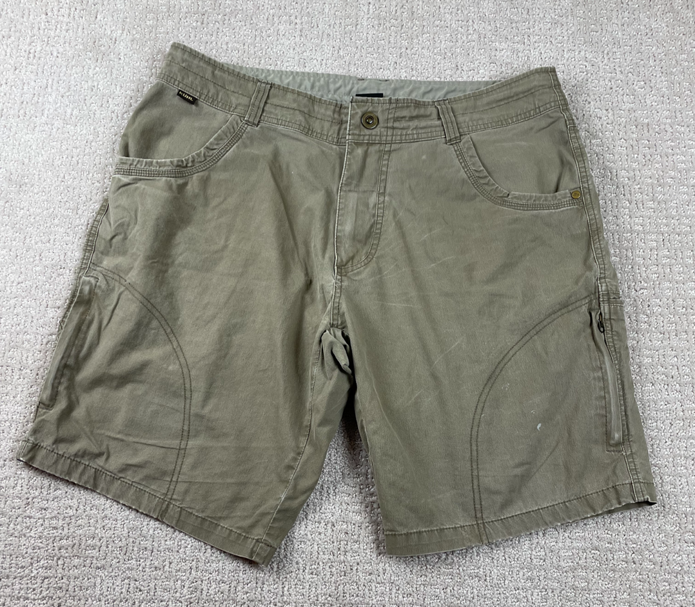 Kuhl Shorts Mens 35 Brown Rambler Cargo Vintage Patina Dye Zip Pockets Hiking