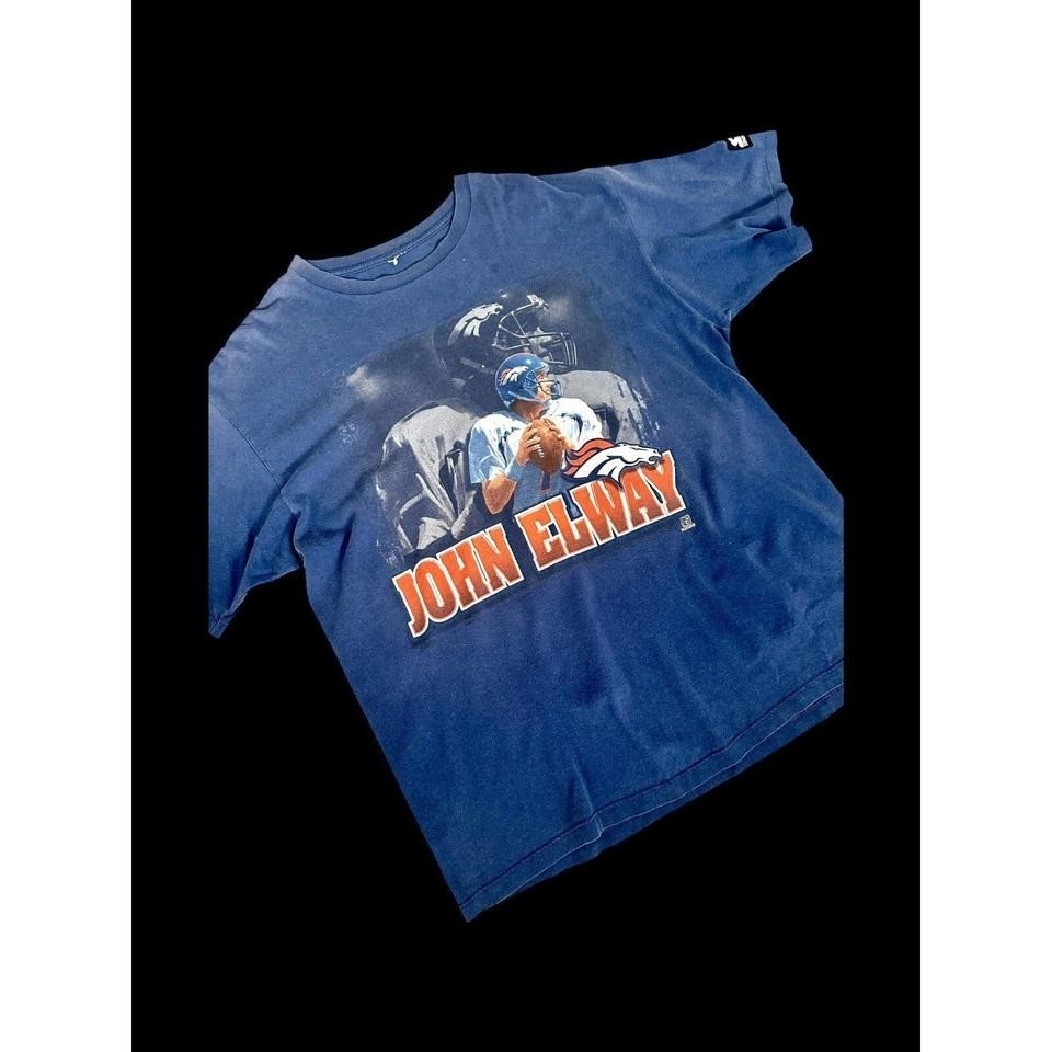 Mens Vintage Navy Starter NFL John Elway TShirt Size XXL Denver Broncos USA Made