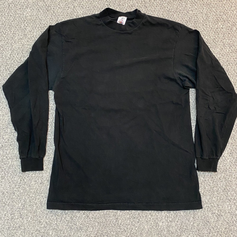 Vintage Fruit Of The Loom Blank Black Long Sleeve T-shirt Mens Large Made in USA