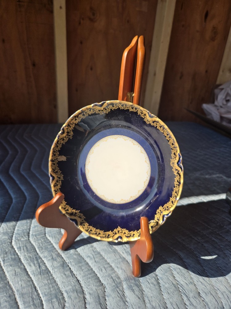 Vintage Haviland & Co Limoges France Blue With Gold Trim Luncheon Plate 7.5