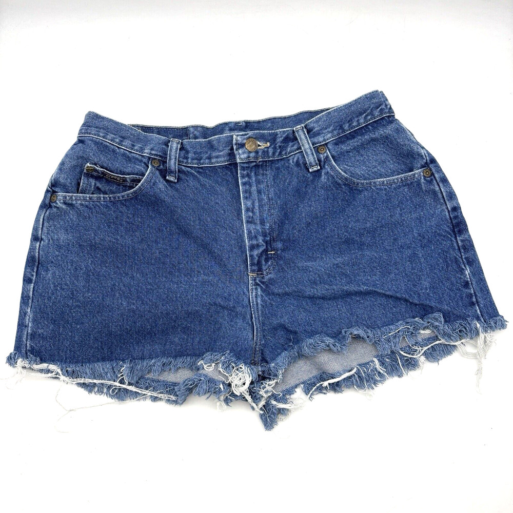 Vintage 90s Lee Riders Med Wash High Rise Frayed Hem Denim Shorts 12M 32x1.5