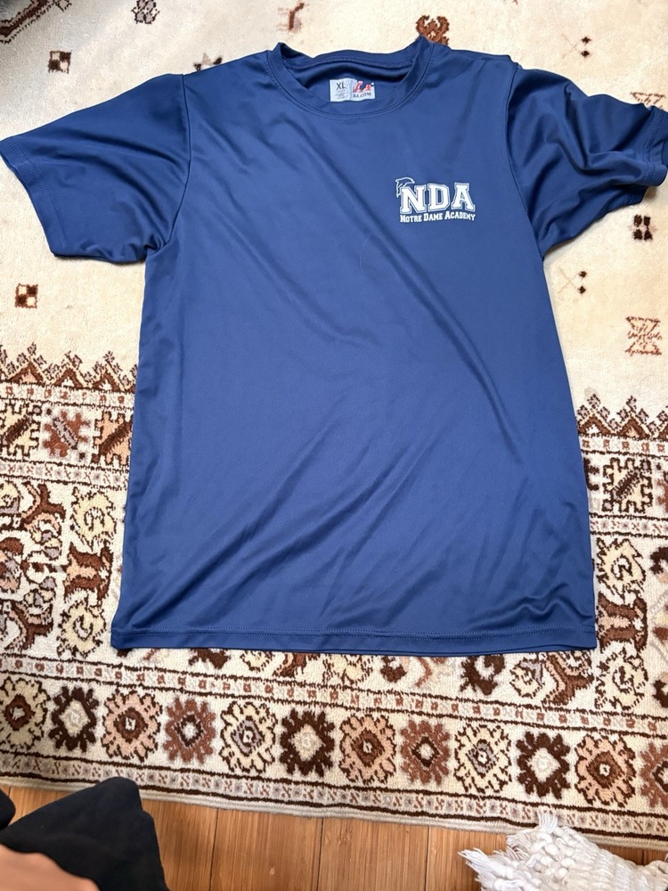 A4 Blue Solid Crew Neck Short Sleeve Polyester Jersey T-Shirt Logo Size XL