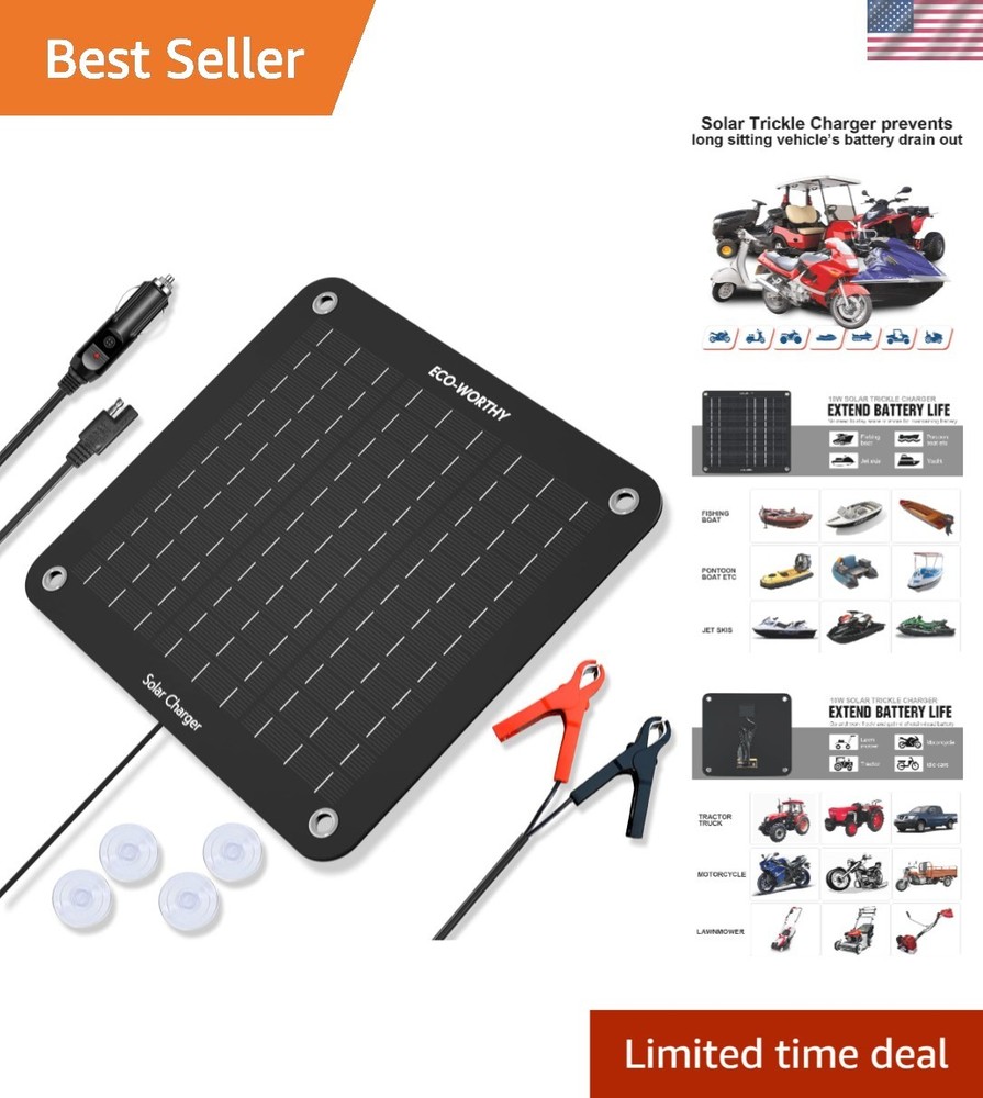 10W Waterproof Solar Car Battery Charger 12V Eco Trickle Maintainer