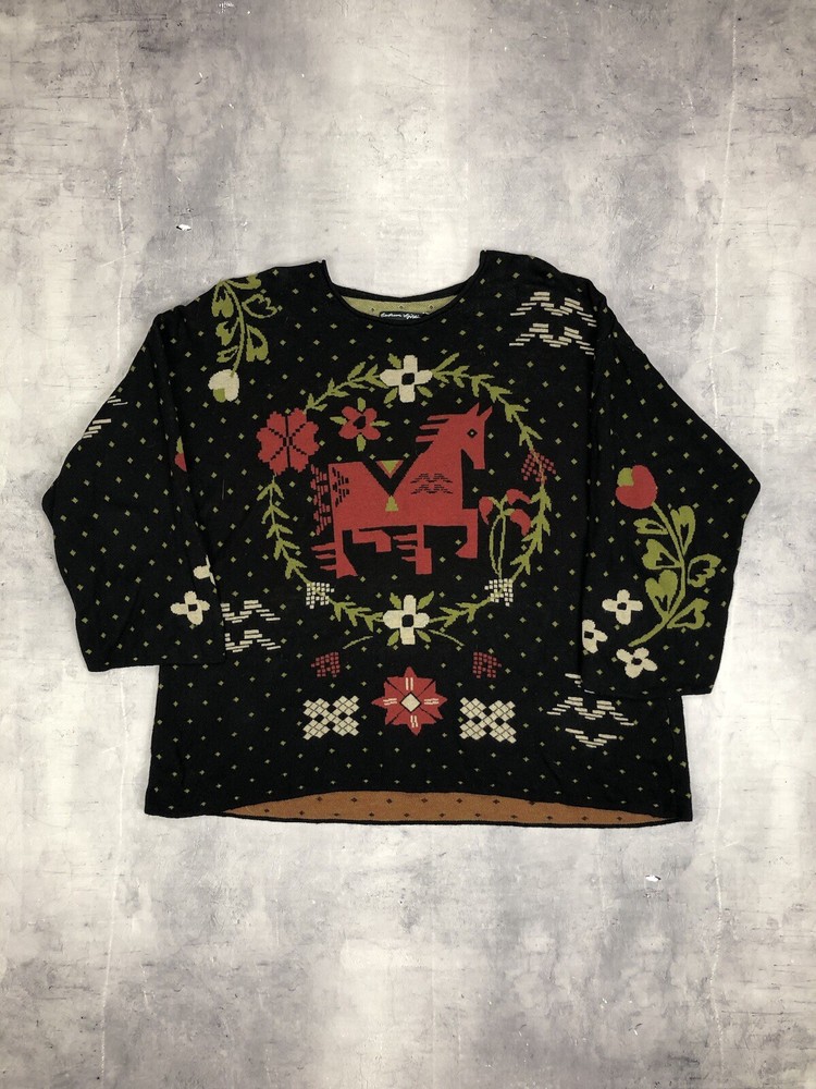 Gudrun Sjoden FERU sz L jumper HORSE Pullover Sweater Cotton/linen blackGudrun