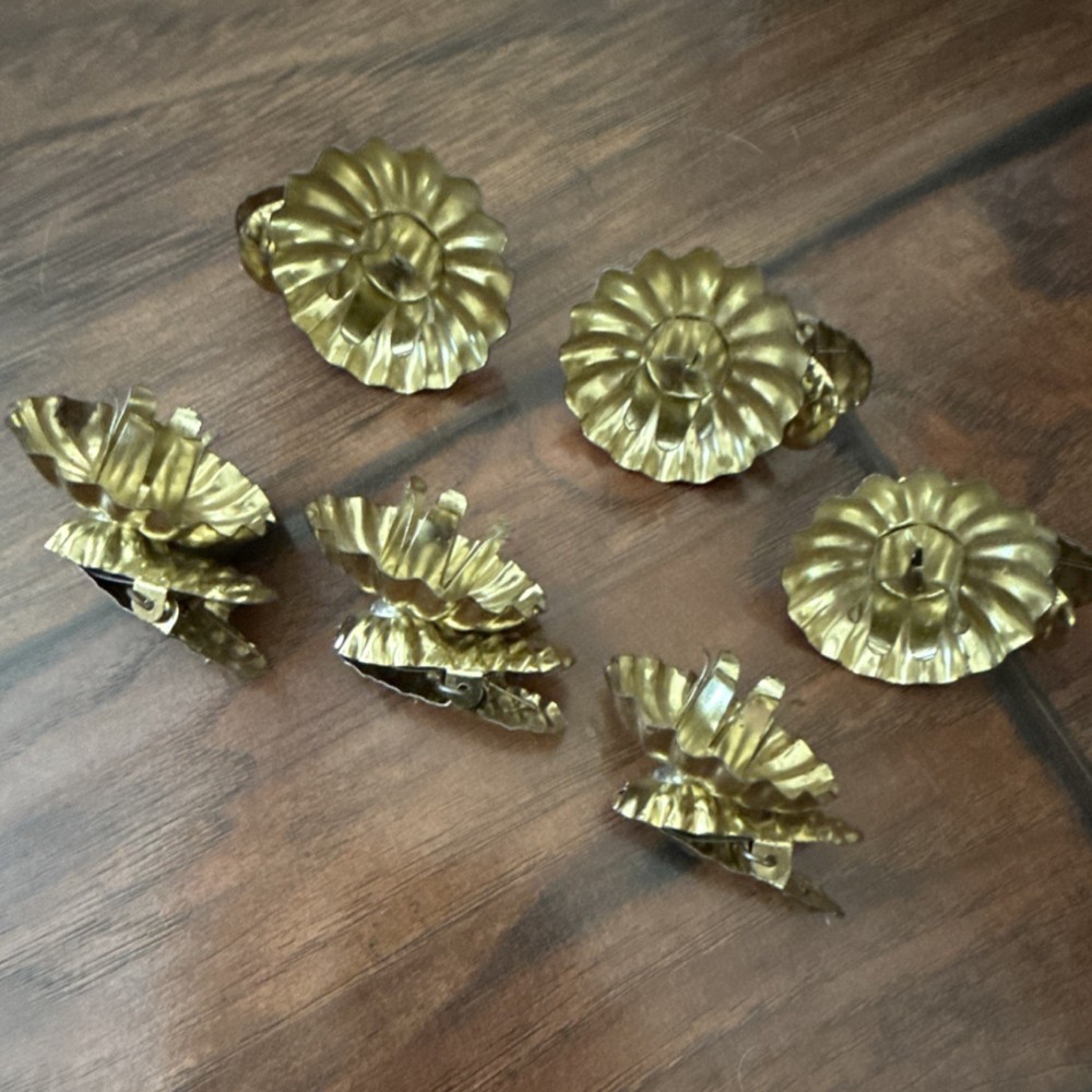 Vintage Set of 6 Gold Metal Clip-On Christmas Tree Candle holders