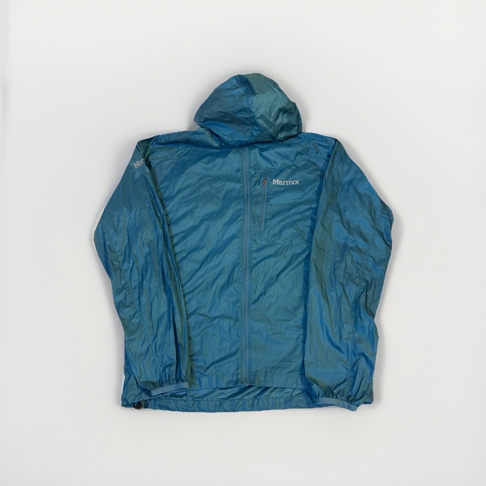 Marmot Lightweight Hooded Windbreaker Jacket Blue Full Zip Packable Medium Rain