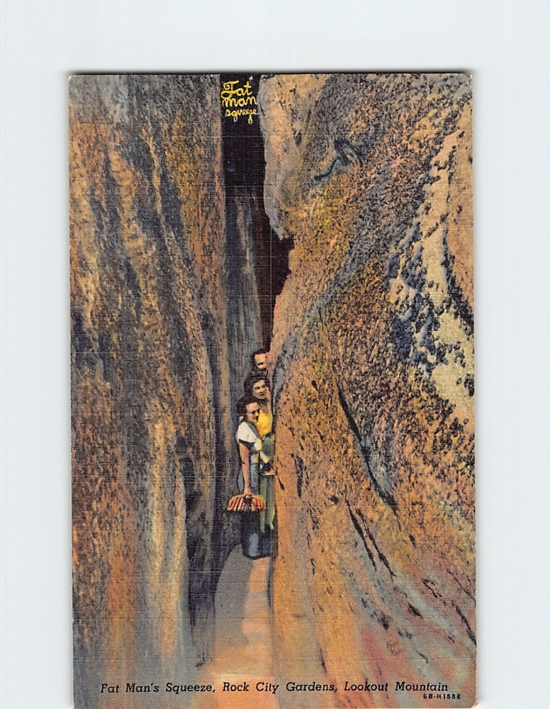 Postcard Fat Man's Squeeze Rock City Gardens Lookout Mountains USA