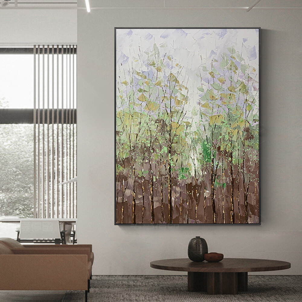 Hand Painted Oil Painting Forest Landscape Hanging Painting 3D Knife Painting