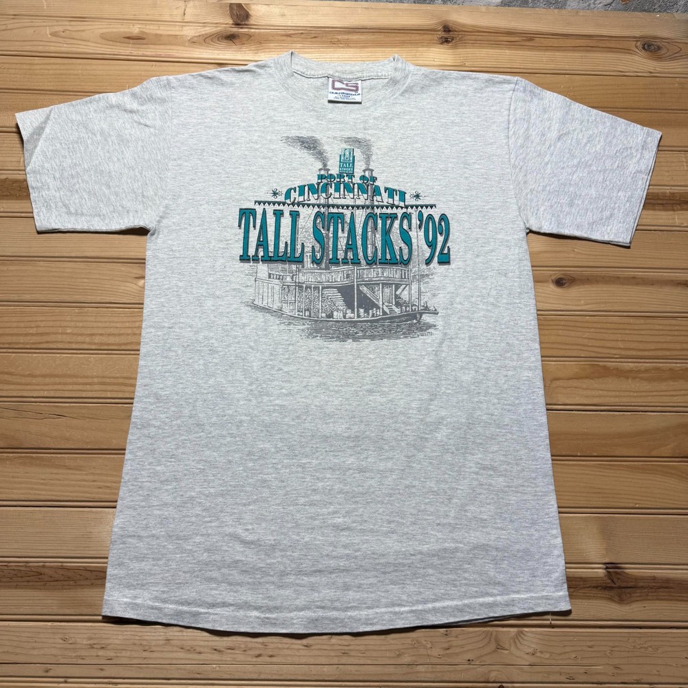 Vintage 1992 Port of Cincinnati Tall Stacks Steamboat Graphic T-Shirt - Large