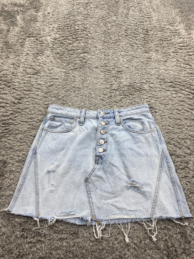 We The Free People Skirt Women 27 Button Fly Frayed Hem Mini Distressed Denim