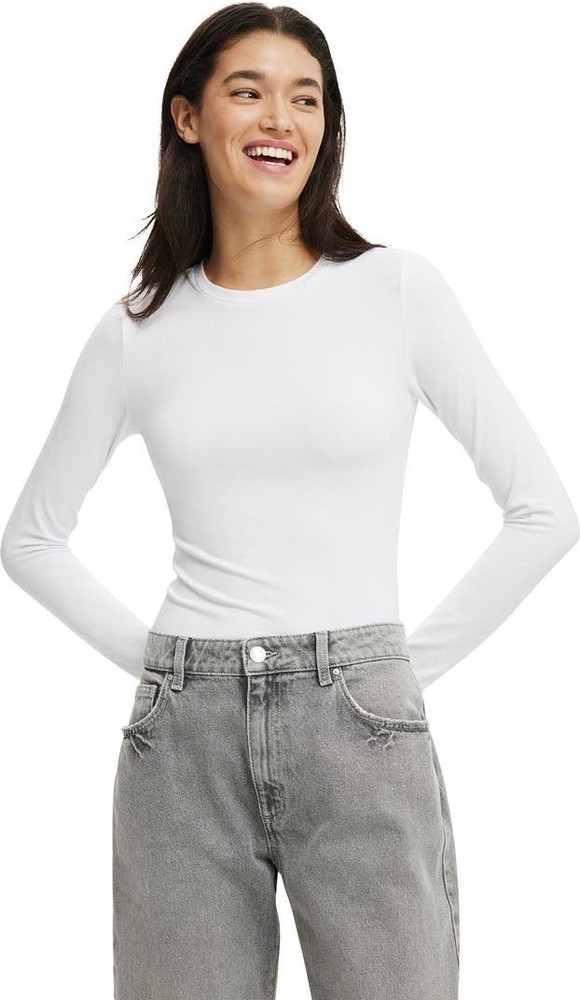 Nordstrom Cotton Women’s Basic Crew Neck Long Sleeve Knit Top, White M New
