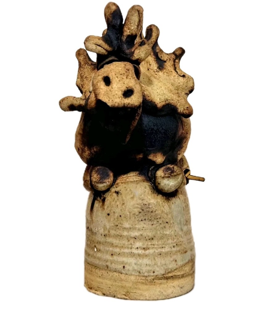 1977 Todd Warner Signed Moose Bell Sculpture Studio Art Pottery Whimsical Decor