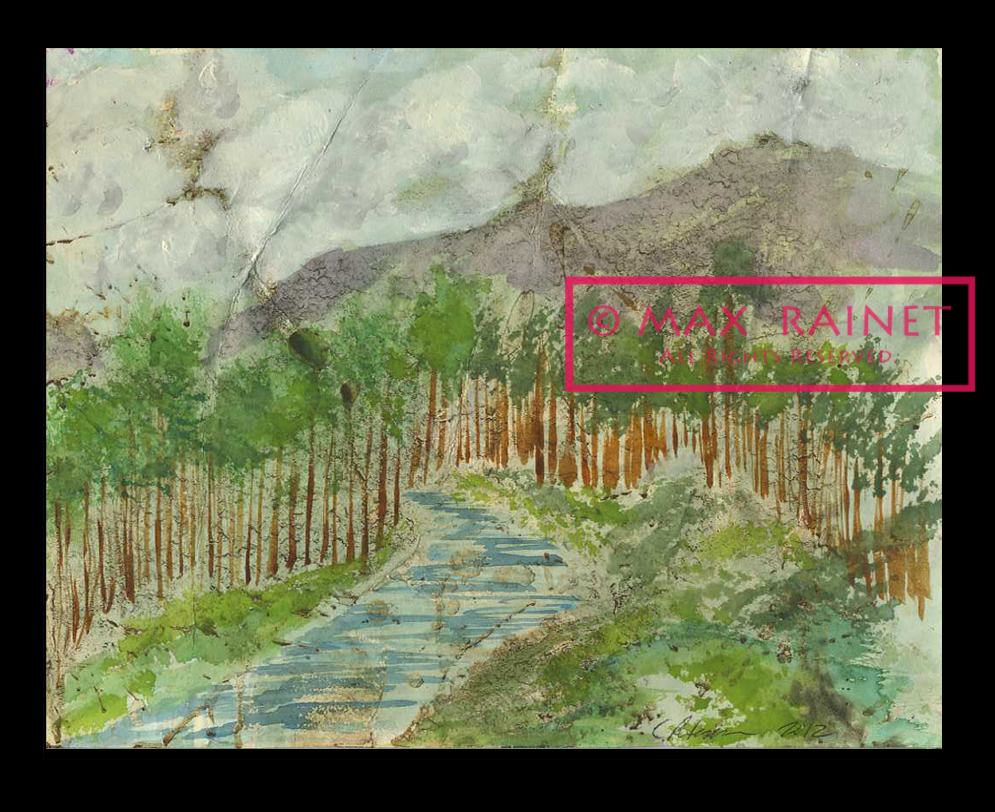 Forest w River C PETERSON * Original Watercolor PAINTING Abstract Impressionist-image