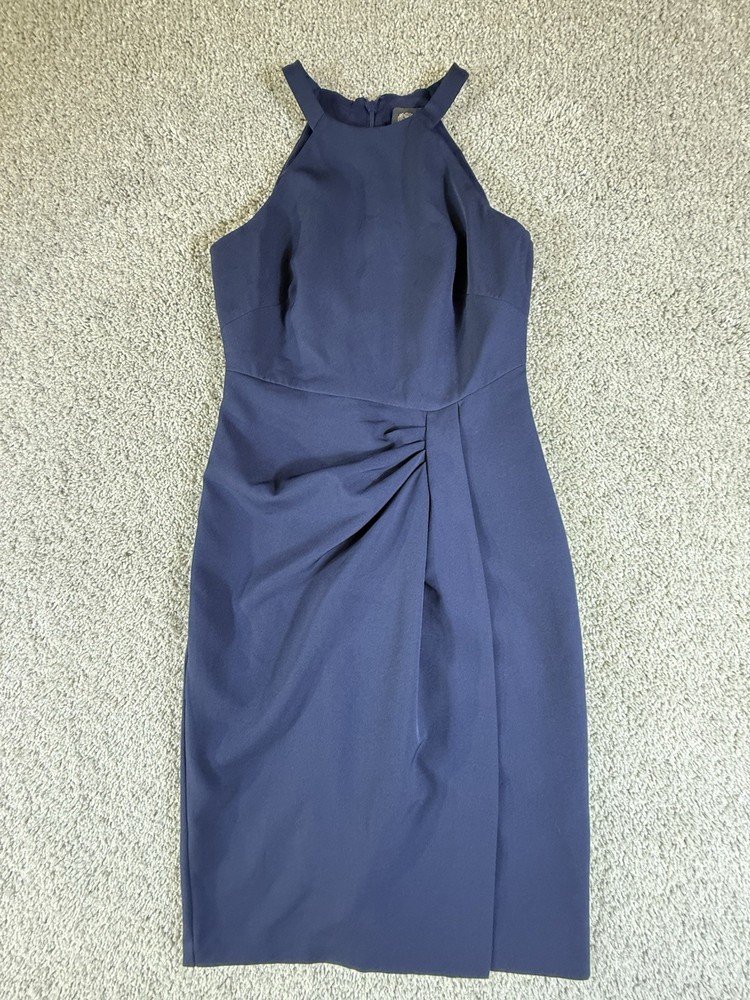 VINCE CAMUTO Navy Blue Knee Length Halter Formal Evening Dress; Size 2
