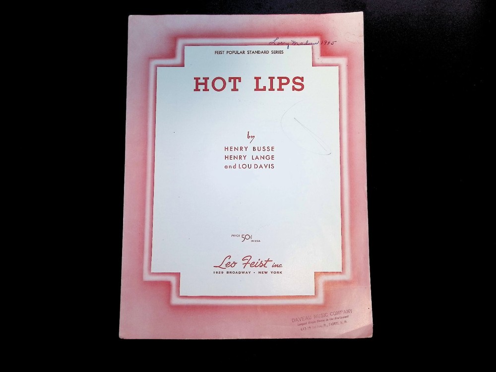 Hot Lips Sheet Music 1922 Busse Lange Davis Feist Popular Standard P/V/G