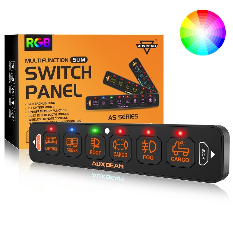Auxbeam Slim 6 Gang Switch Panel LED Light Relay System for Jeep Car Truck ATV