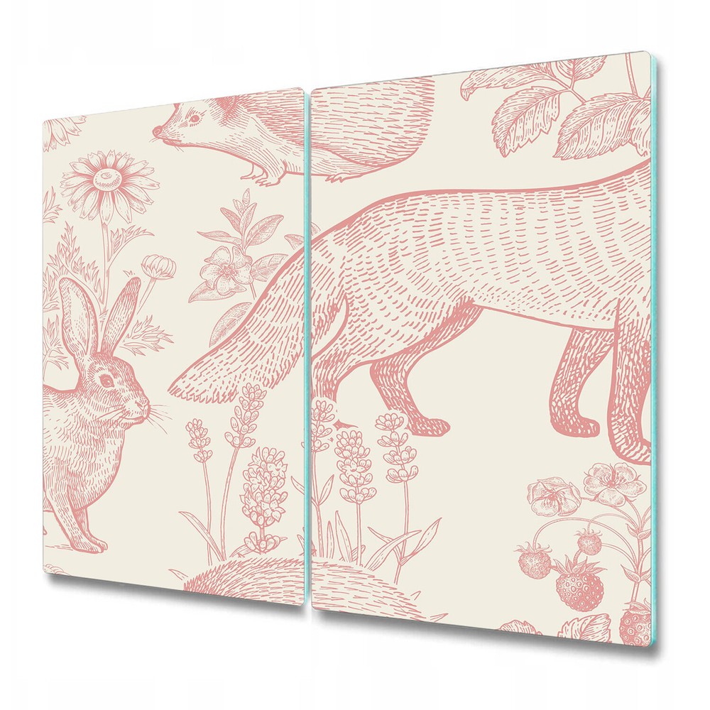 Tempered Glass Worktop Saver Pink forest animals pink and beige 2x30x52