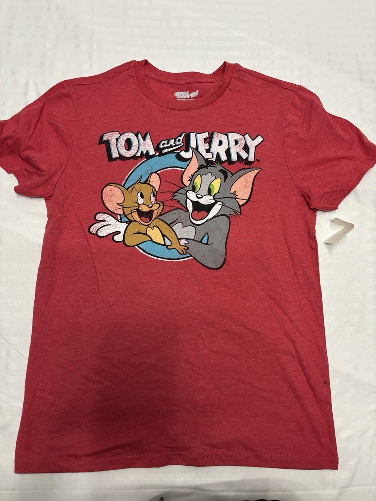 Tom and Jerry Happy Together Cat Mouse Cartoon Heather Red T-Shirt New Medium