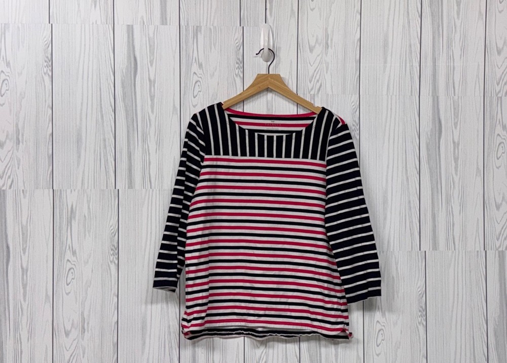 Talbots t shirt womens size large red striped long sleeve cotton pullover