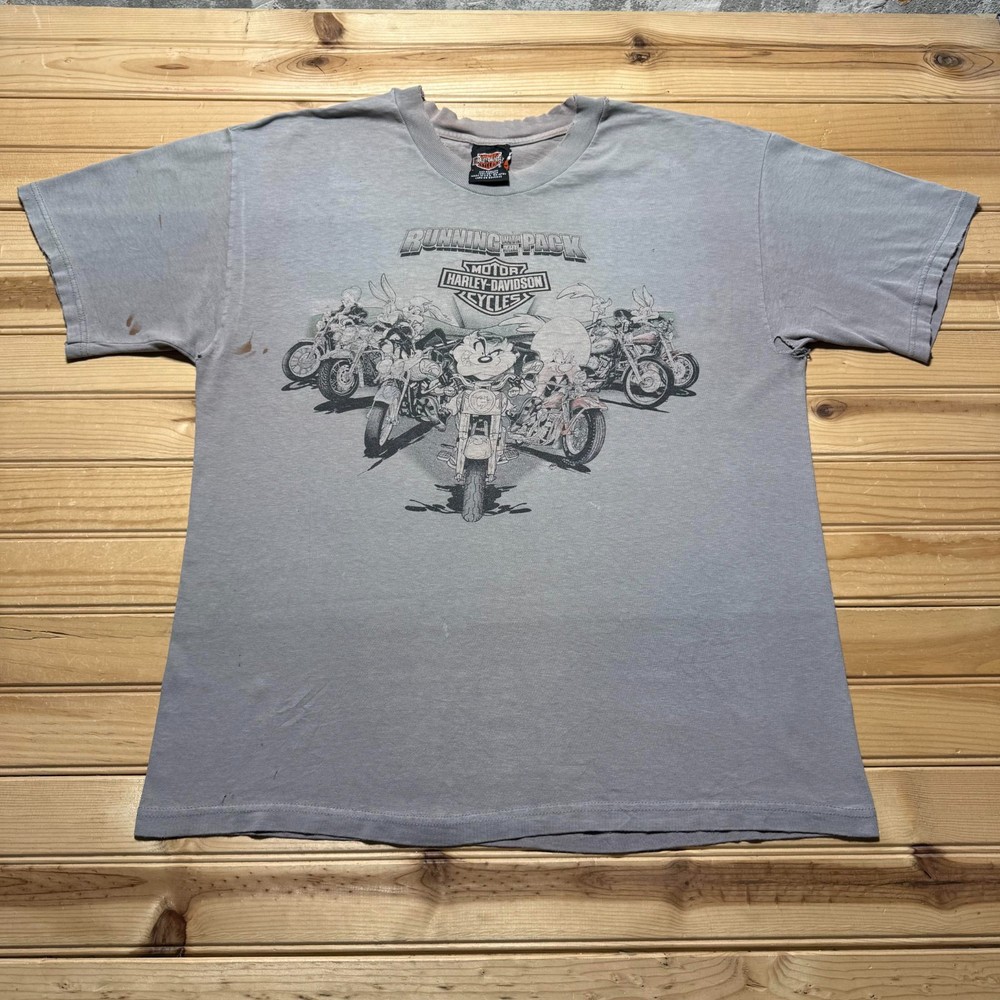 Vintage Y2K Harley-Davidson Looney Tunes Cleveland Ohio Biker T-Shirt - Large