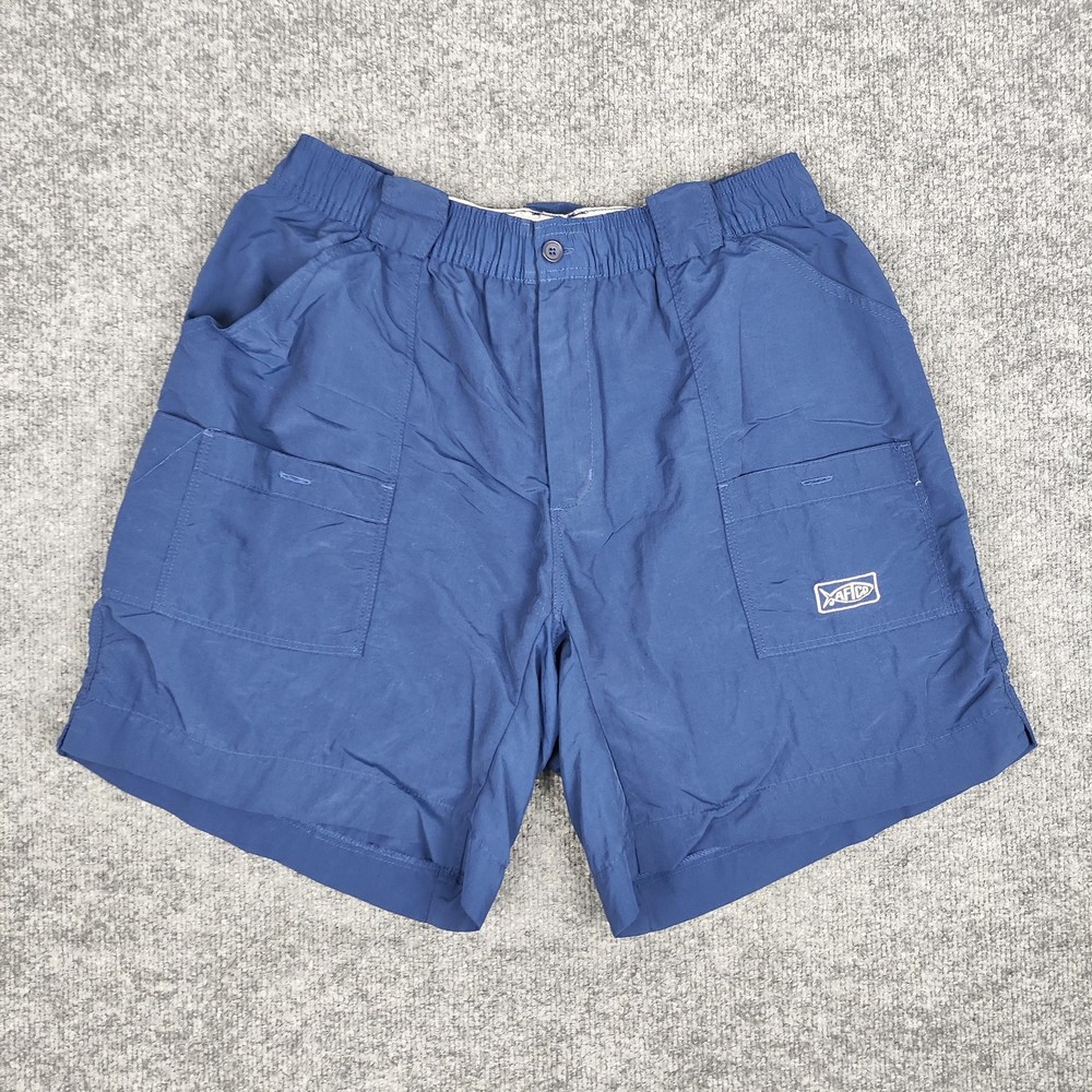 AFTCO Shorts Mens 36 Blue Nylon Cargo Bluewater Fishing Quick Dry Pockets Boat