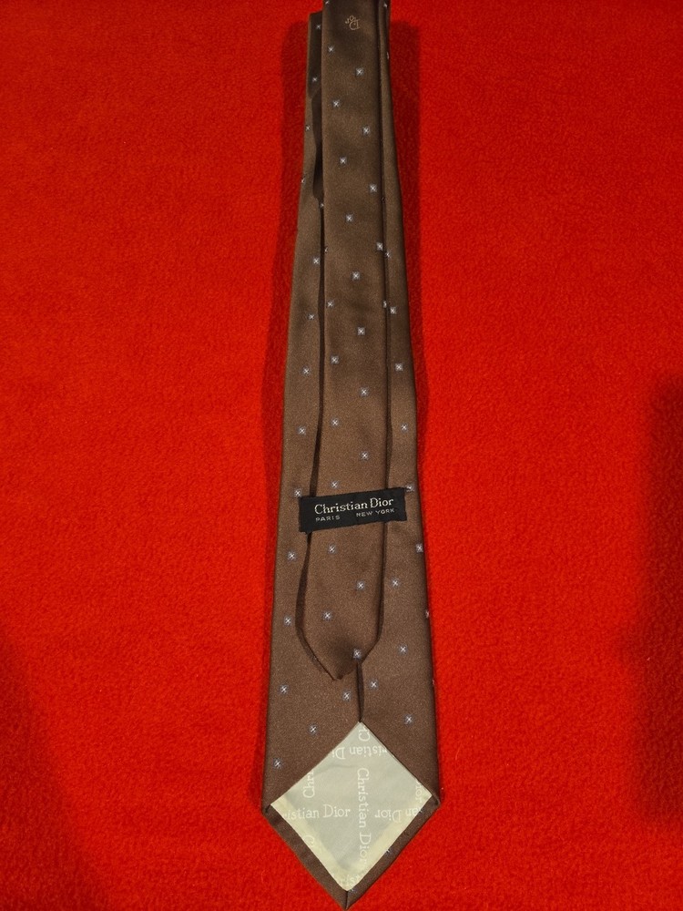 Vintage Christian Dior Mens Brown Geometric Silk Neck Tie