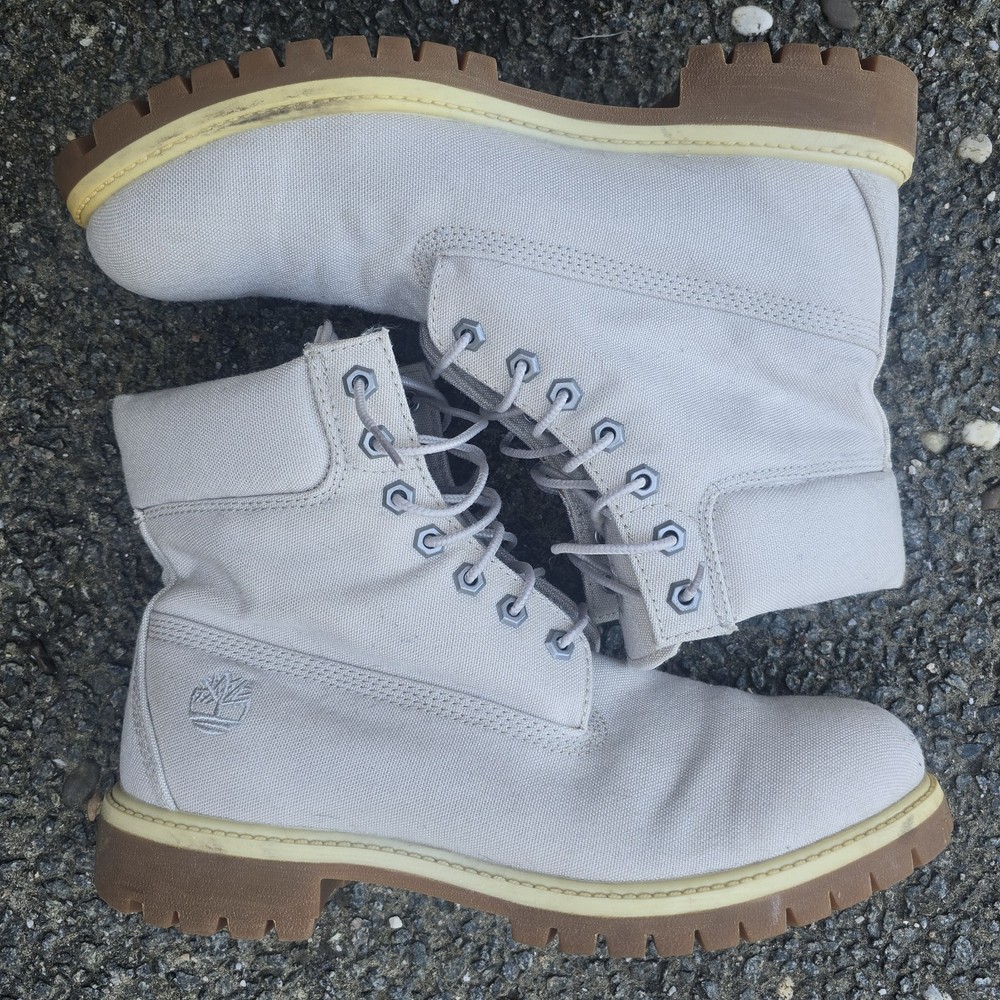 US10 Timberland Premium Thread Canvas Men's Boots White Rare