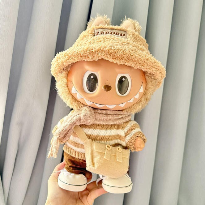 (No Toys) Striped Sweater Set for 38CM POP MART LABUBU Replace Clothes Shoes Bag