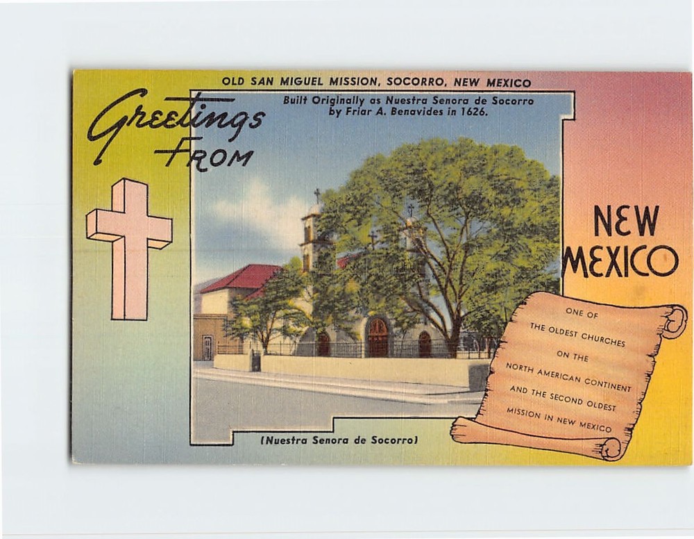 Postcard Old San Miguel Mission Socorro New Mexico USA