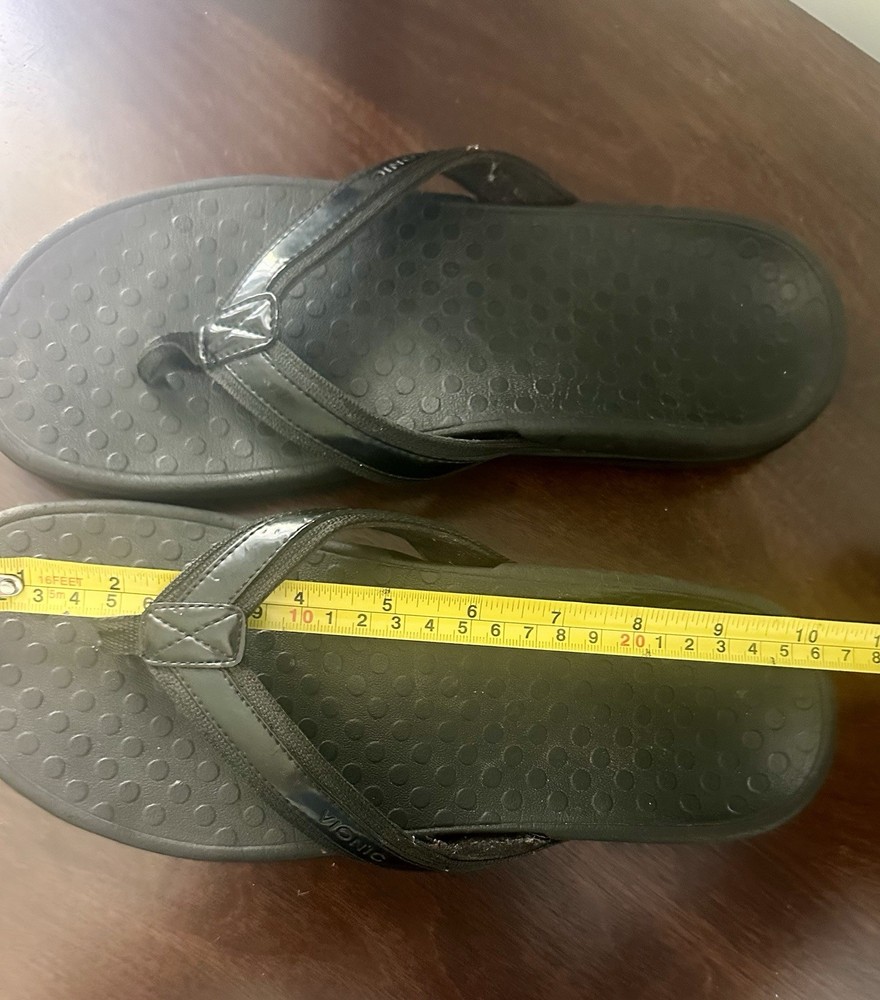Vionic Tide II Sz 9 Orthotic Arch Support Black Patent Sandal Flip Flop Thong