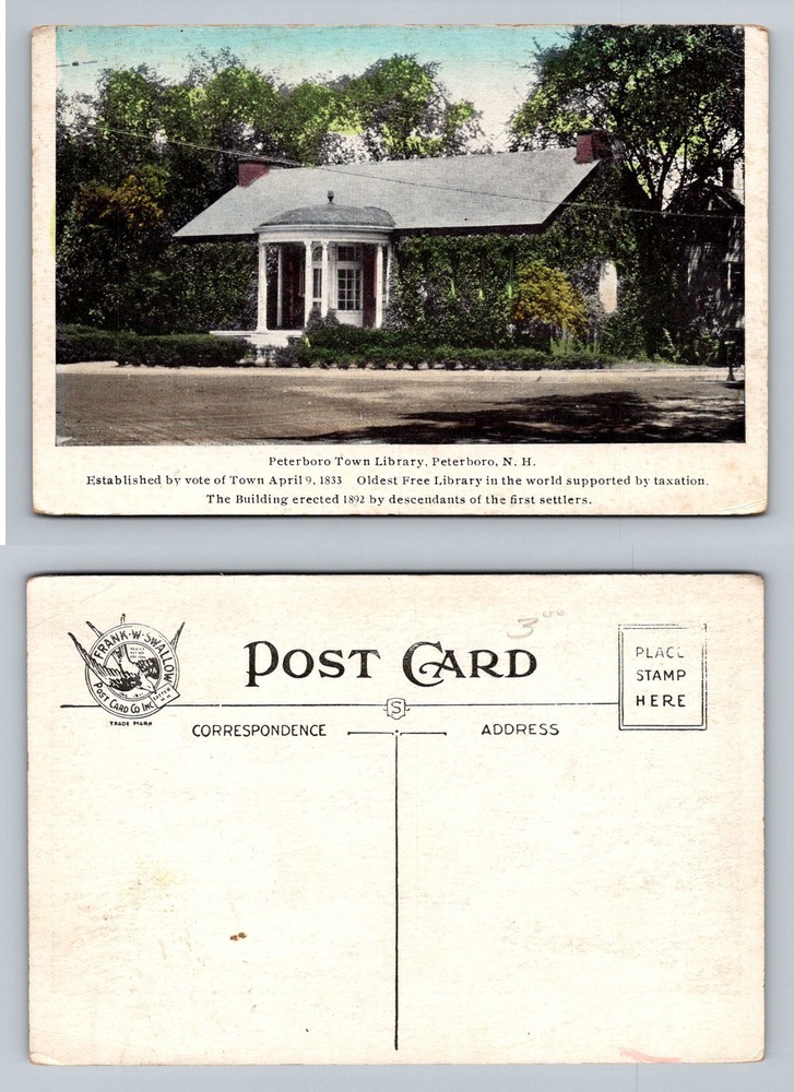 Peterboro, NH-New Hampshire, Historic 1833 Free Town Library Vintage Postcard