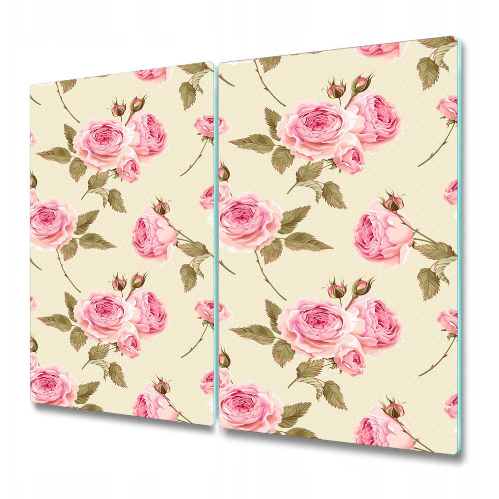 Glass Cutting Serving Board Worktop Saver English roses pink and green 2x30x52