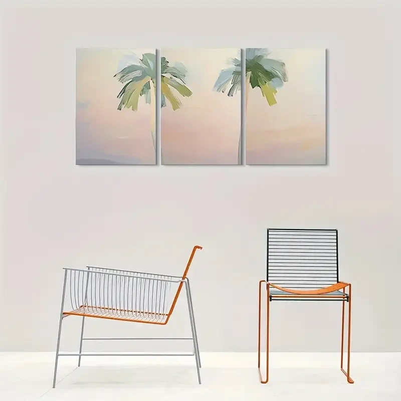 3pcs Abstract Palm Tree Metal Print Art Ready to Hang-image