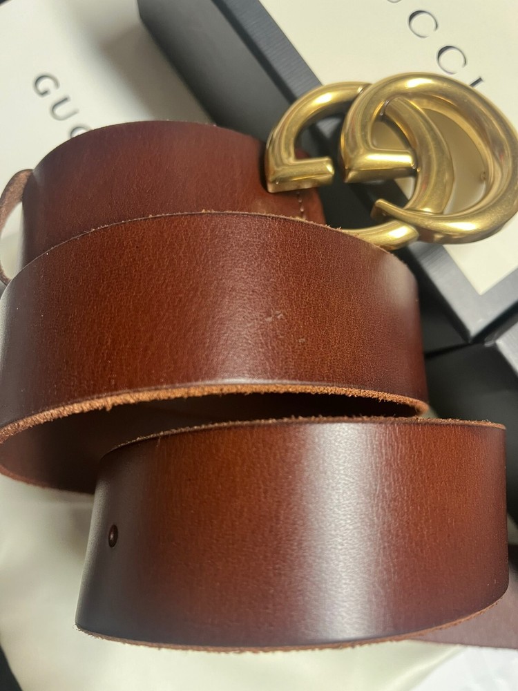 Gucci GG Buckle Brown Leather Belt Size 100cm Fits 34-36 Waist Includes Box