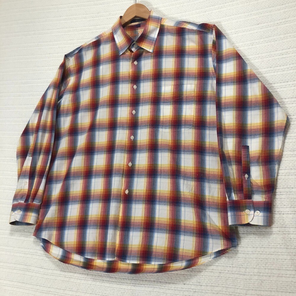 Alan Flusser Plaid Button-Down Shirt Long Sleeve 100% Cotton Men's L