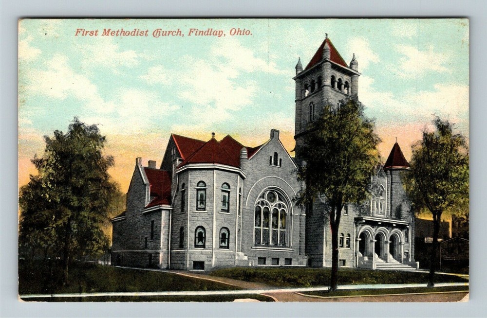 Findlay OH, First Methodist Church, Ohio Vintage Postcard