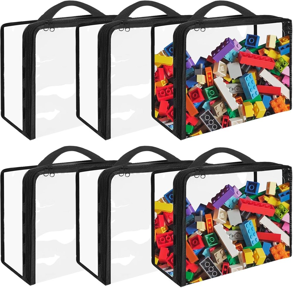 6 Pack Extra Large PVC Toy Storage Bags with Zippered Closure, Portable Toy Orga