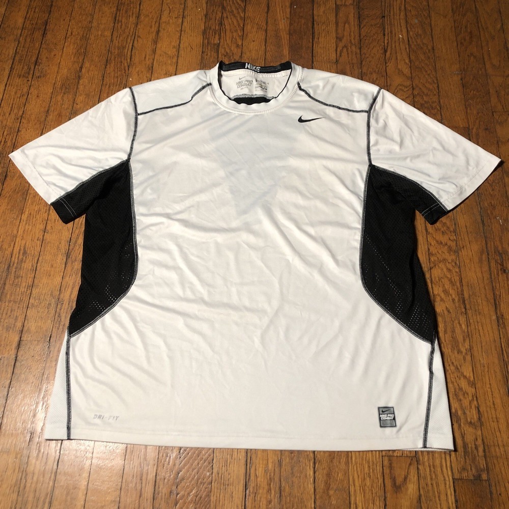 Nike Pro Combat Fitted Dri-Fit Shirt Men Size 2XL White Workout Gym 449841-103
