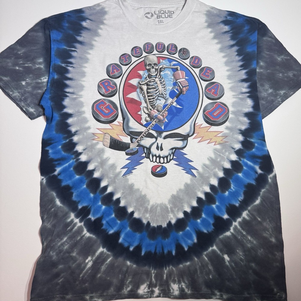 Grateful Dead SYF Hockey Front/Back Graphic Liquid Blue T-Shirt Tie Dye 2XL New